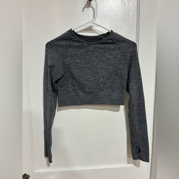 Women's Gray Long Sleeve Crop Active Top Size M - Picture 1 of 4